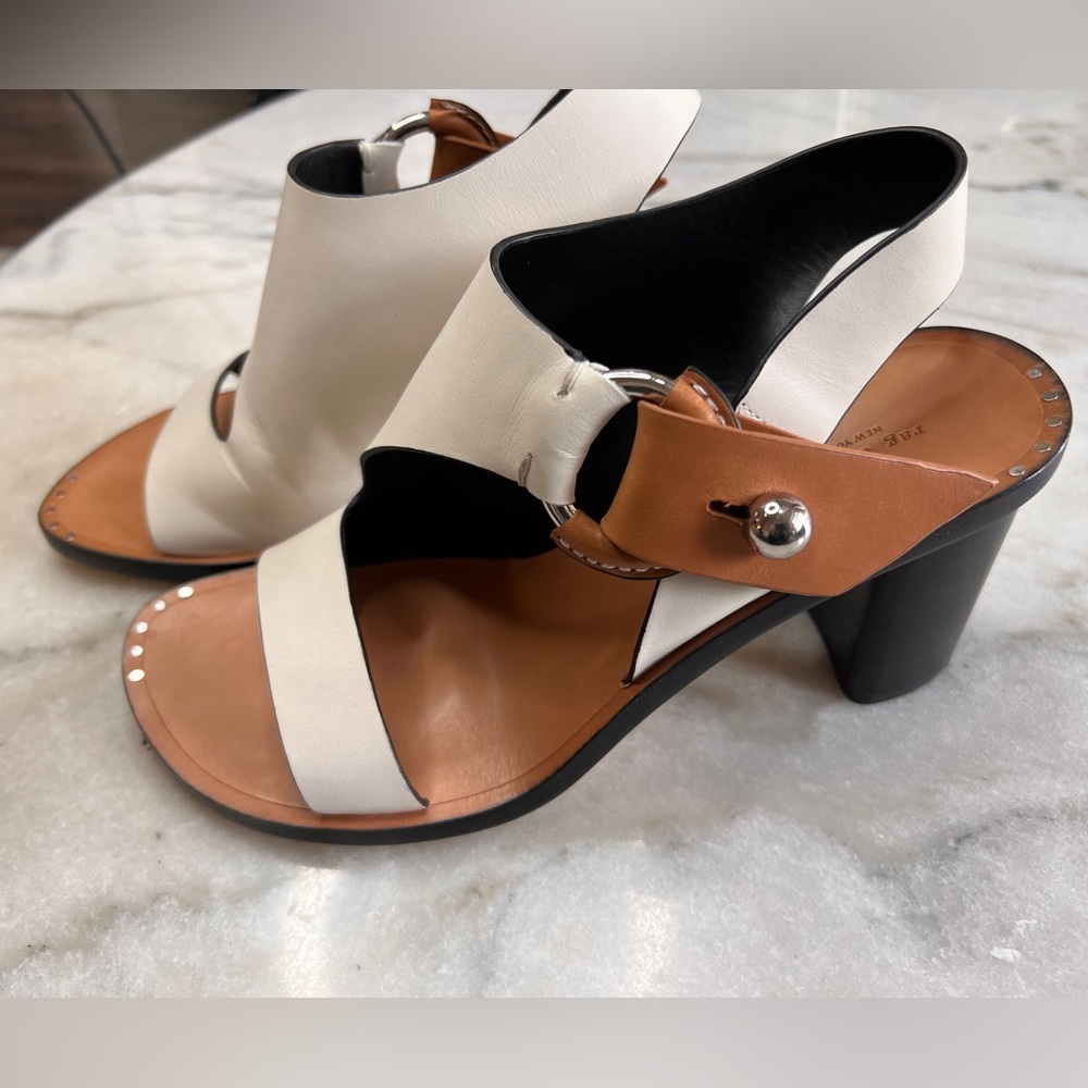Rag & Bone White, Black and Tan Block Heel Sandals
